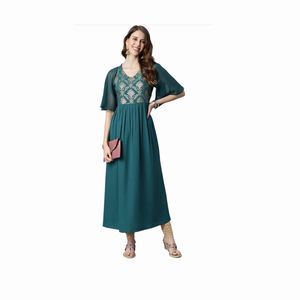 Teal Green | V-Neck | Flared sleeve kurta