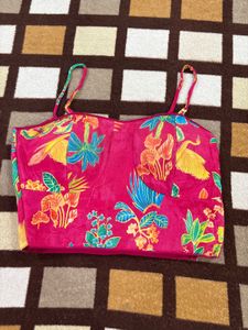 Floral print pink Croptop With Pleated Skirt And J