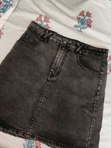 Grey Denim Mini Skirt