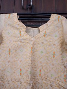 Beige Kurta Salwaar with Embroidery