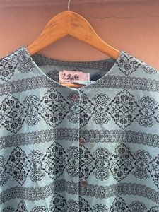 Blue Printed Short Sleeve Top