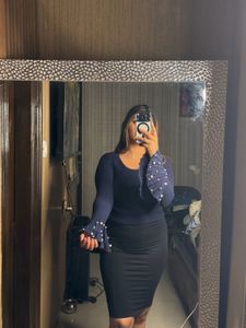 Stylish Navy Top with Pearl Embellishments