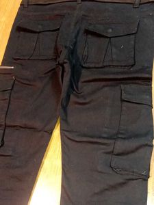 Black Cargo Jogger Pants with Belt