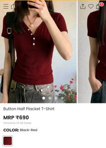 Striped V-Neck Button T-Shirt