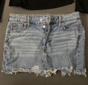 Low Waist Distressed Denim Mini Skirt