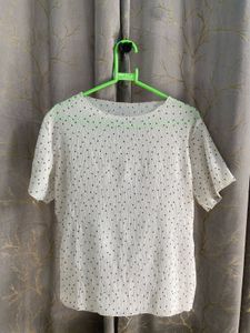 Chic White Polka Dot Pleated Top