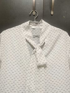 Chic Polka Dot Tie Neck Blouse