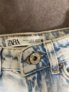 ZARA Light Wash Ripped Wide Leg Jeans