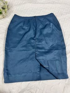 Tailored Greyish Blue Satin Pencil Skirt