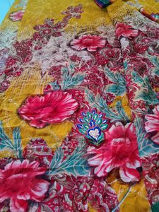 Printed Saree With Work &amp; Unstitched Blouse