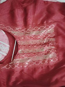 93.Maroon Kurta with Embellished Neckline