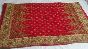 Red Heavy Work Stone Gorgeous Saree
