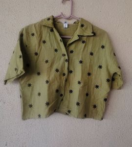 Olive Green Floral Print Shirt