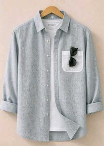 FOXEY Men's Premium Sky Blue Striped Casual Shirt