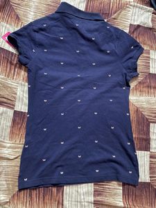 Navy Blue Polo Shirt with Butterfly Print