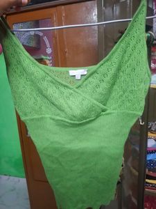 Green Knit Wrap Crop Top