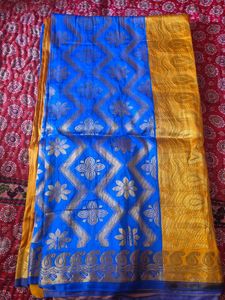 Blue & Gold Woven Silk Saree