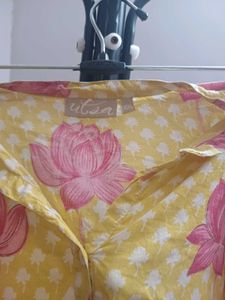 Yellow Kurta with Pink Lotus Print