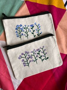 Hand Embroidered Floral Pouches - Set of 2