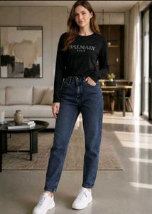 Balmain Paris Black T-Shirt and Jeans Set