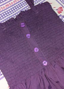 Purple Smocked Midi Dress + White Overlay Shirt