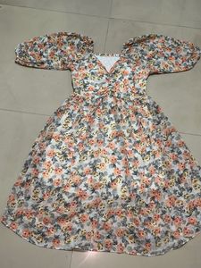 Floral Puff Sleeve Midi Dress