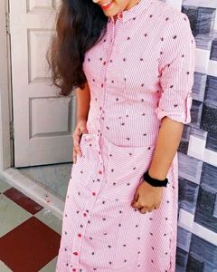 Chic Pink Striped Button-Up Midi Dress