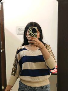 Striped Navy Blue And Beige Top