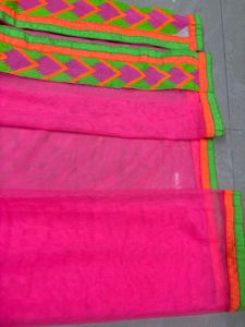Vibrant Hot Pink Net Dupatta with Neon Chevron &amp; Z