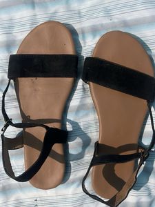 Black Suede Flat Sandals