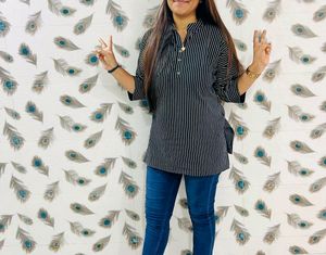 Summer Black Striped Short Kurta
