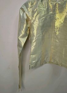 Golden Metallic Foil High Neck Full Sleeve Blouse
