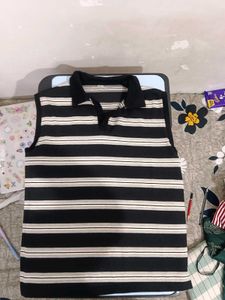 Striped Sleeveless Polo Top