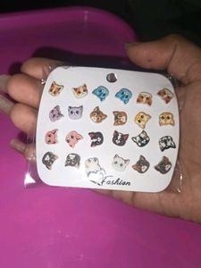 Cute Cat Face Stud Earrings Set
