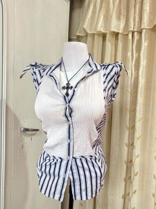 Chic Striped &amp; Textured Button-Up Top