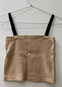 Beige Ribbed Crop Tank Top🌷