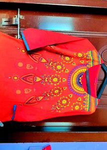 Red Embroidered Kurta