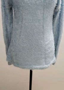 Soft Blue Fuzzy Knit Sweater