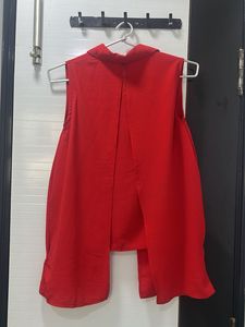 Vibrant Red Sleeveless Collared Top