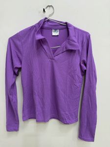 Ribbed Purple Long Sleeve Top