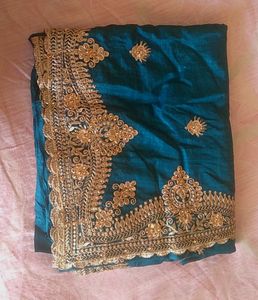 Embroidery Work Rama Green Colour Saree
