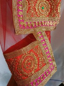 Red Dupatta with Golden Border