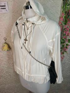White Hooded Zip-Up Jacket