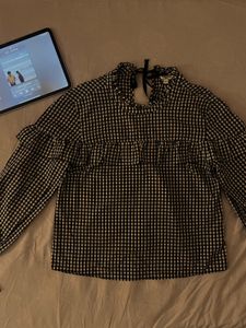 Black & White Gingham Ruffle Top