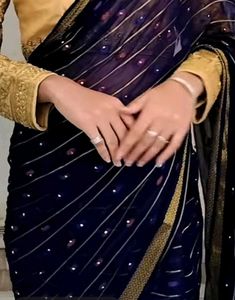 Elegant Navy Blue Saree with Embellishments