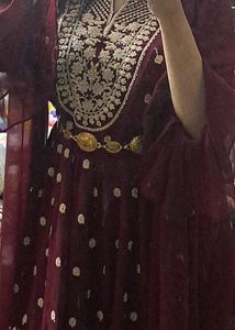 Elegant 3 Pc Maroon Sharara Suit Set🥀