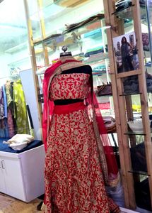 unstitched Red Embroidered Lehenga Choli
