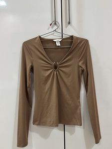 H&M Brown Long Sleeve Ruched Top