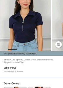 Navy Blue Zipped Collar Top