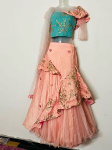 Stunning Teal &amp; Peach Lehenga Choli